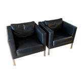 Paire de fauteuils en cuir noir modèle Box par Piero Lissoni pour Living Divan