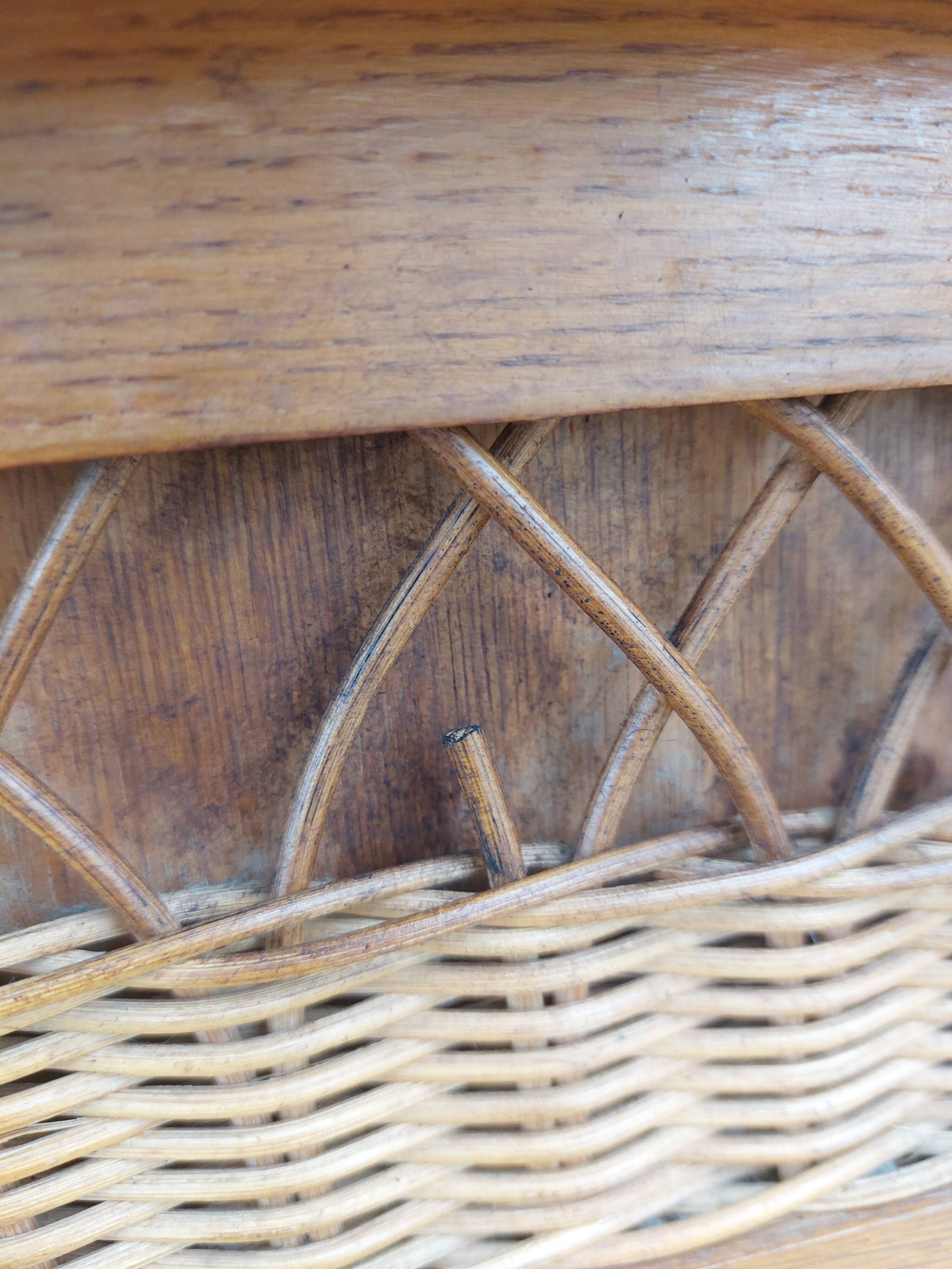 commode pieds compas, osier, vintage