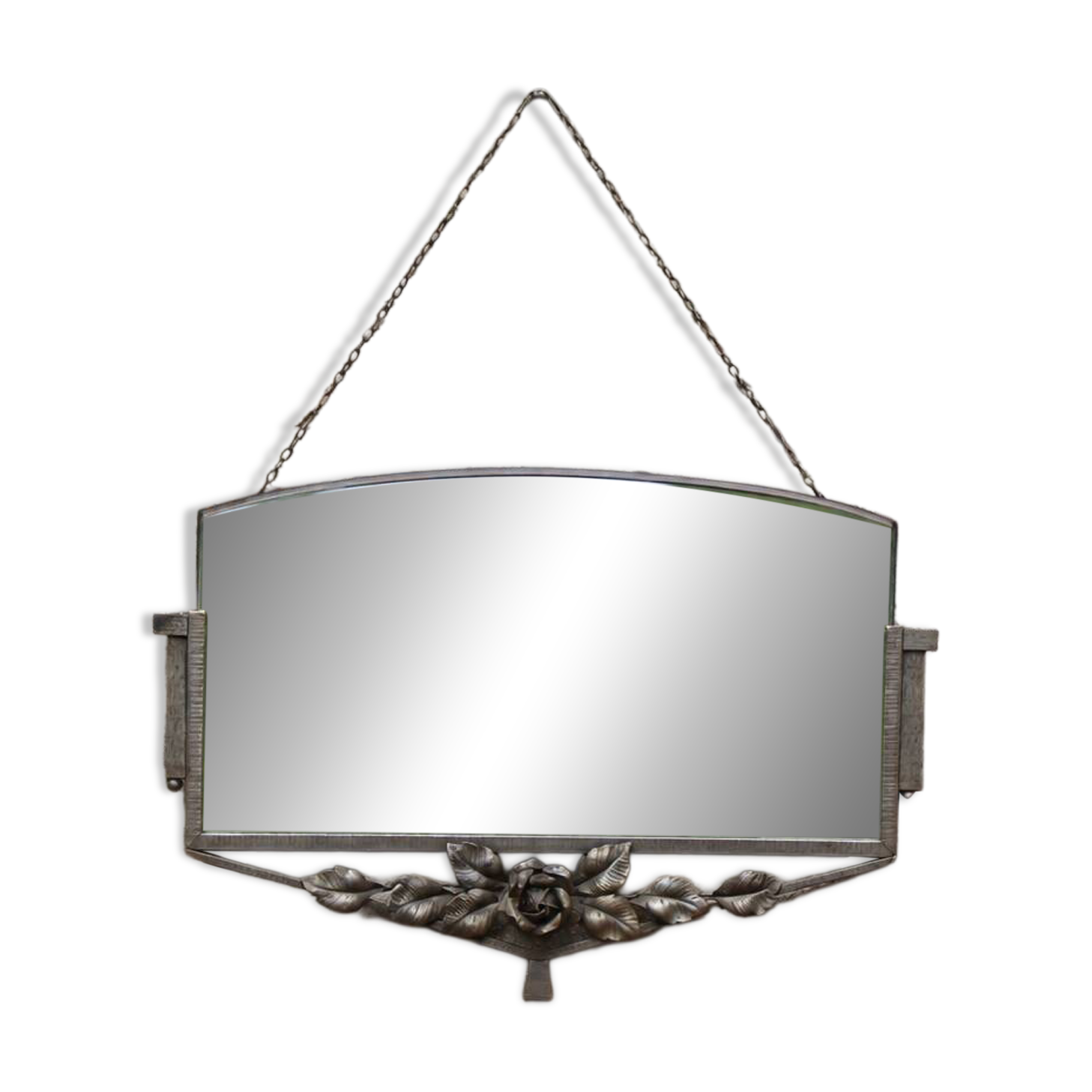 Antique Art Deco metal mirror with rose decoration – vintage wall mirror ann