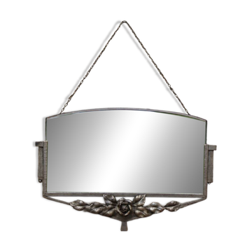Antique Art Deco metal mirror with rose decoration – vintage wall mirror ann