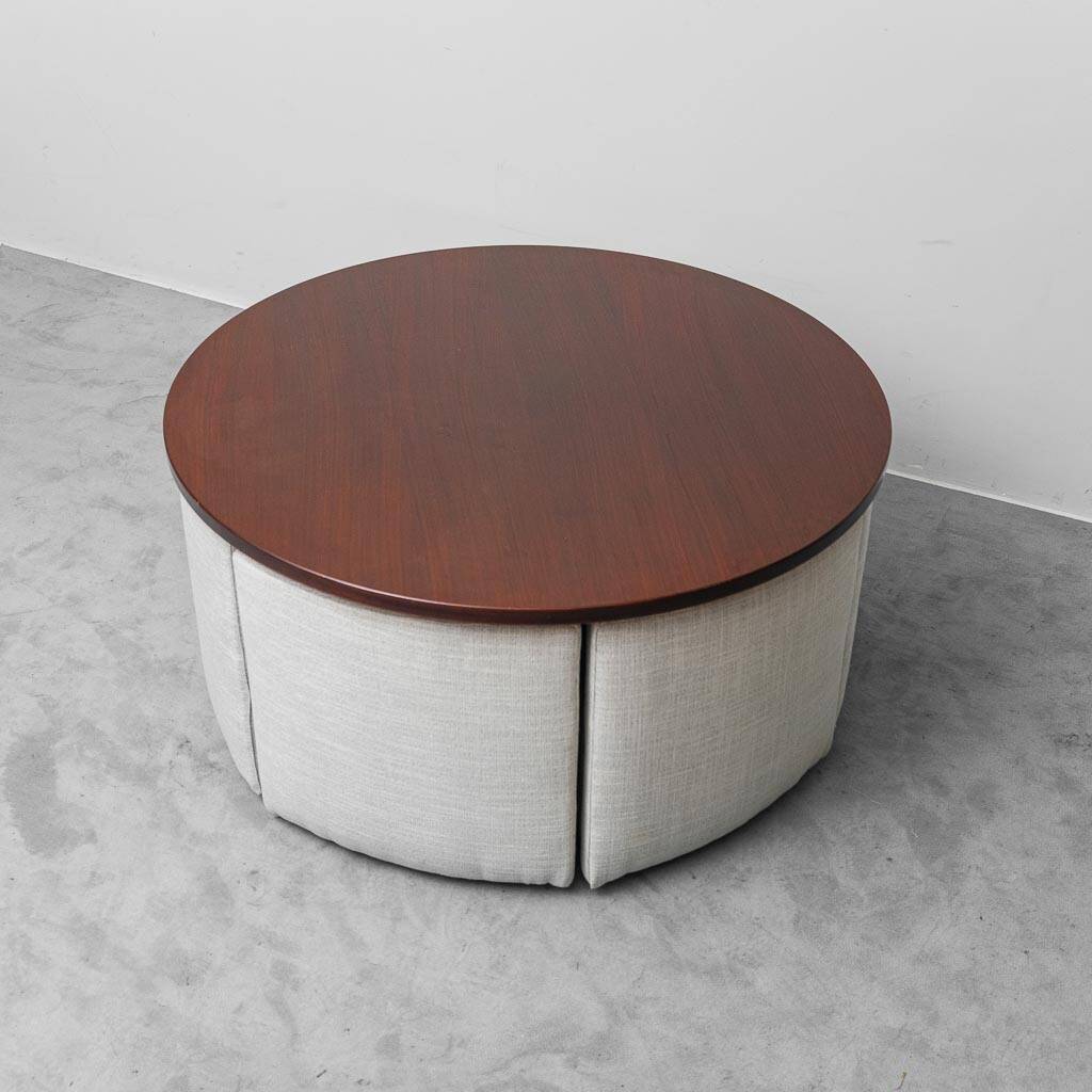 Vintage round dining set with 6 chairs, 1970s modernist