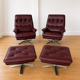Vintage Swedish Arne Norell lounge chairs and matching stools 1970s