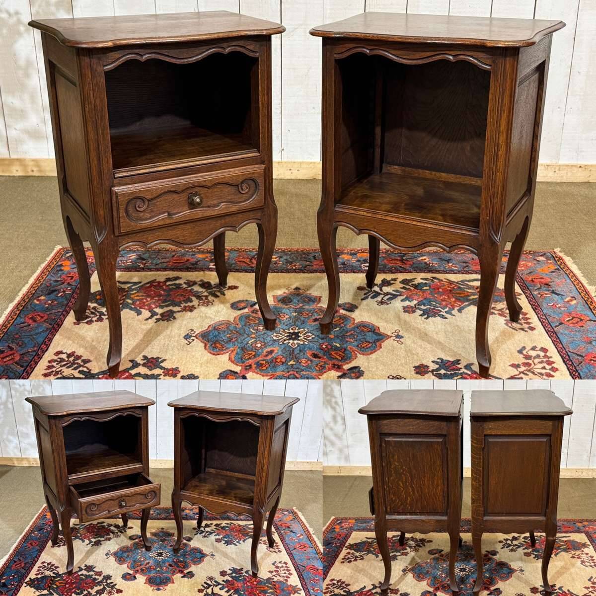 Pair of oak bedside tables in Louis XV style from the 1950s.