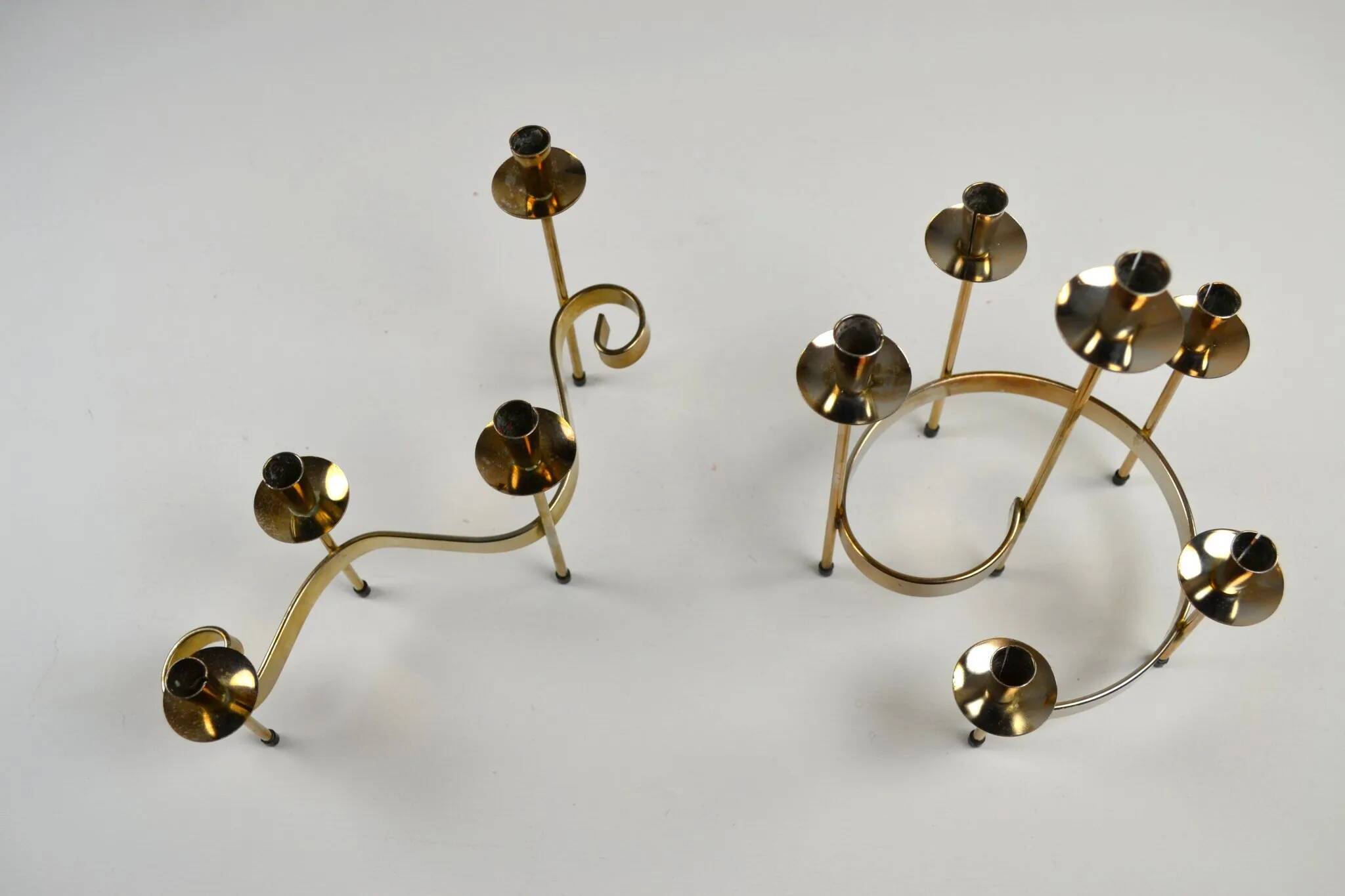 Set of Brass “Swirl” and “Spiral” Candle Holders by Gunnar Ander for Ystad-Metall, Sweden, 1960s