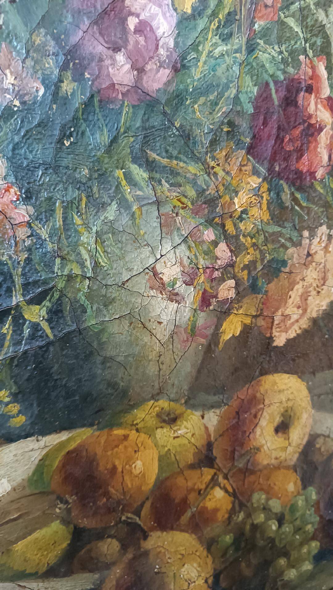 19th century oil painting on canvas fruit vase with flowers
