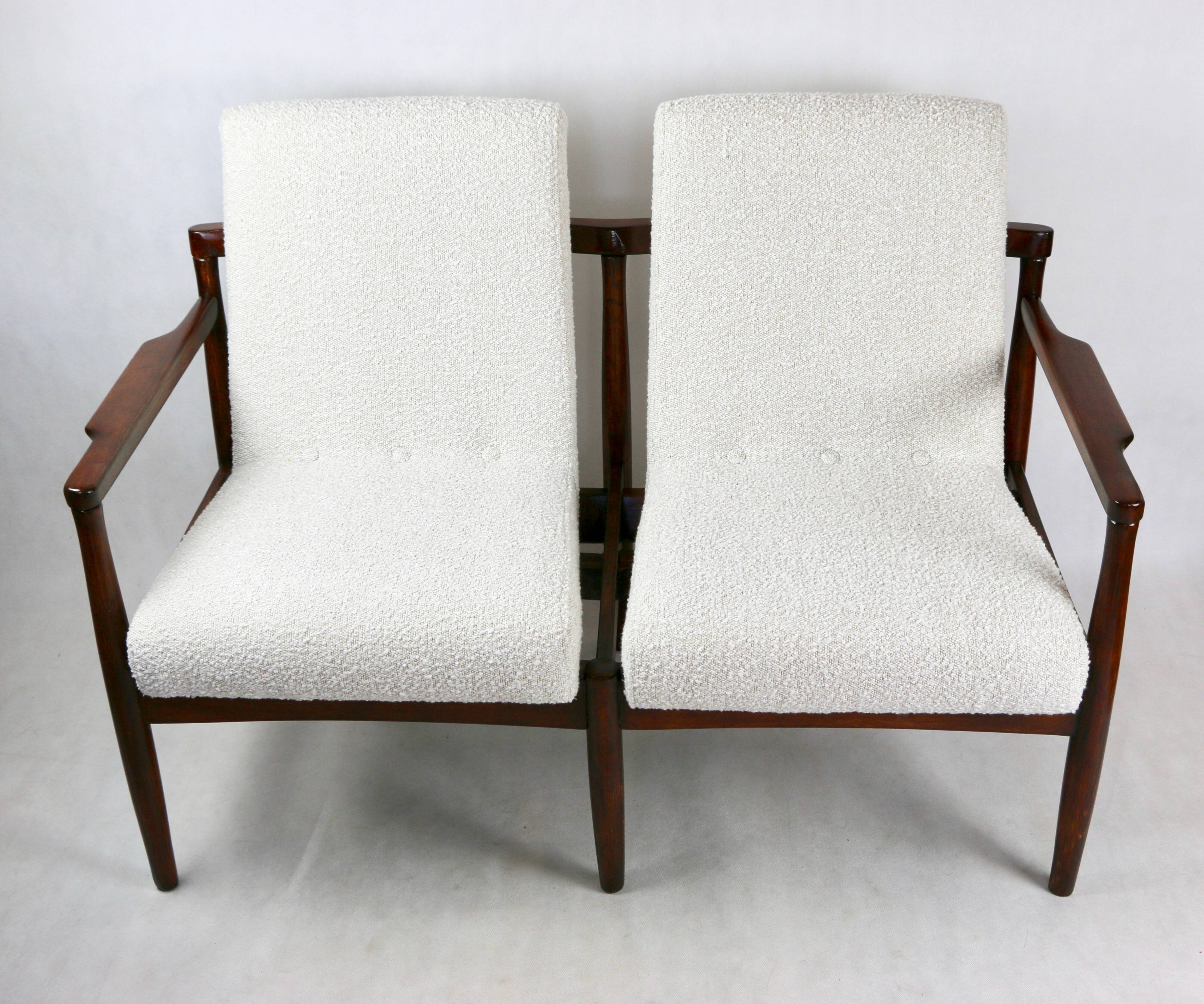Beautiful vintage double sofa bench from the 70s - ivory boucle