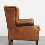Fauteuil à oreilles vintage en cuir de mouton