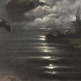 Waterfall in the moonlight, pastel