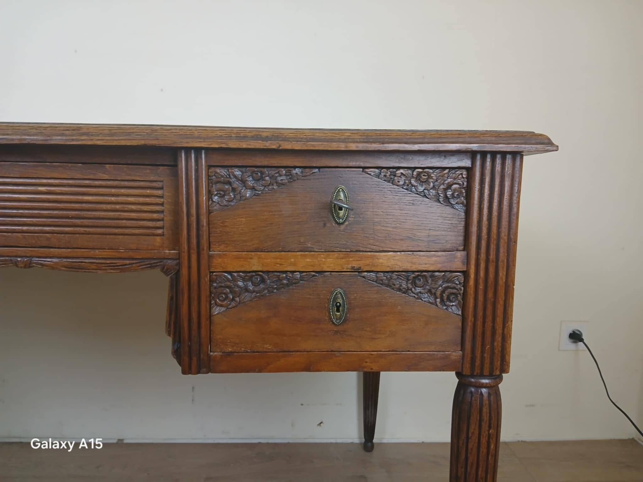 Very large oak center desk from the Art Deco period circa 1930