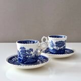 2 Spode Copeland “Blue Tower” Espresso Cups with Saucers – English Vintage