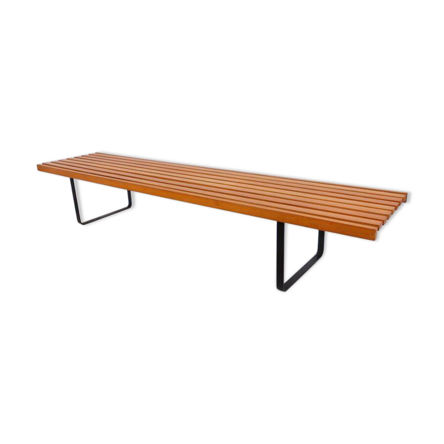 Bench in 60s-70s style, slatted bench, low seat, retro vintage style from the 60s-70s.