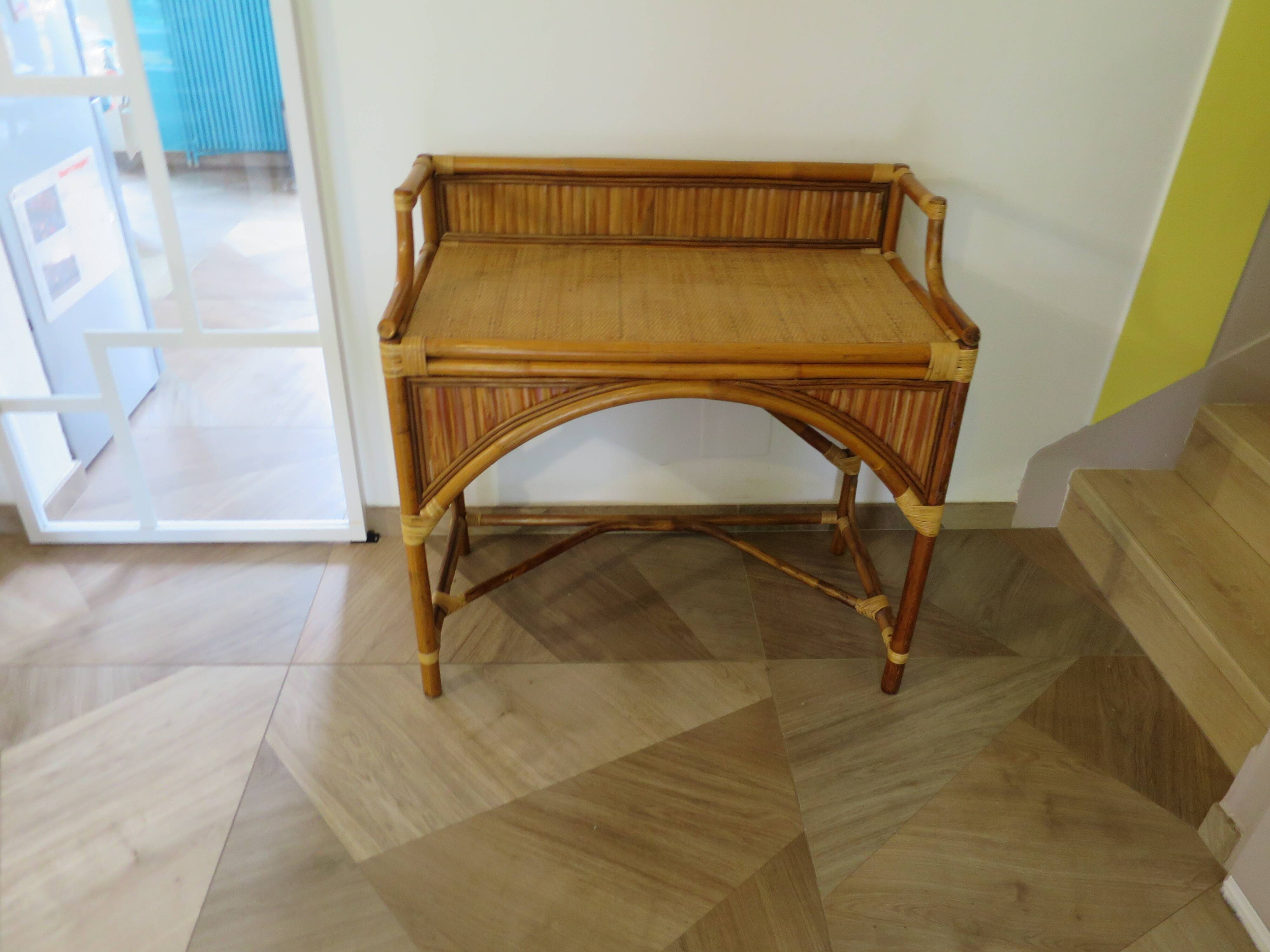 Vintage console/desk made of natural woven rattan, 1960s