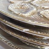 Six oyster plates earthenware with matte enamel, 50s