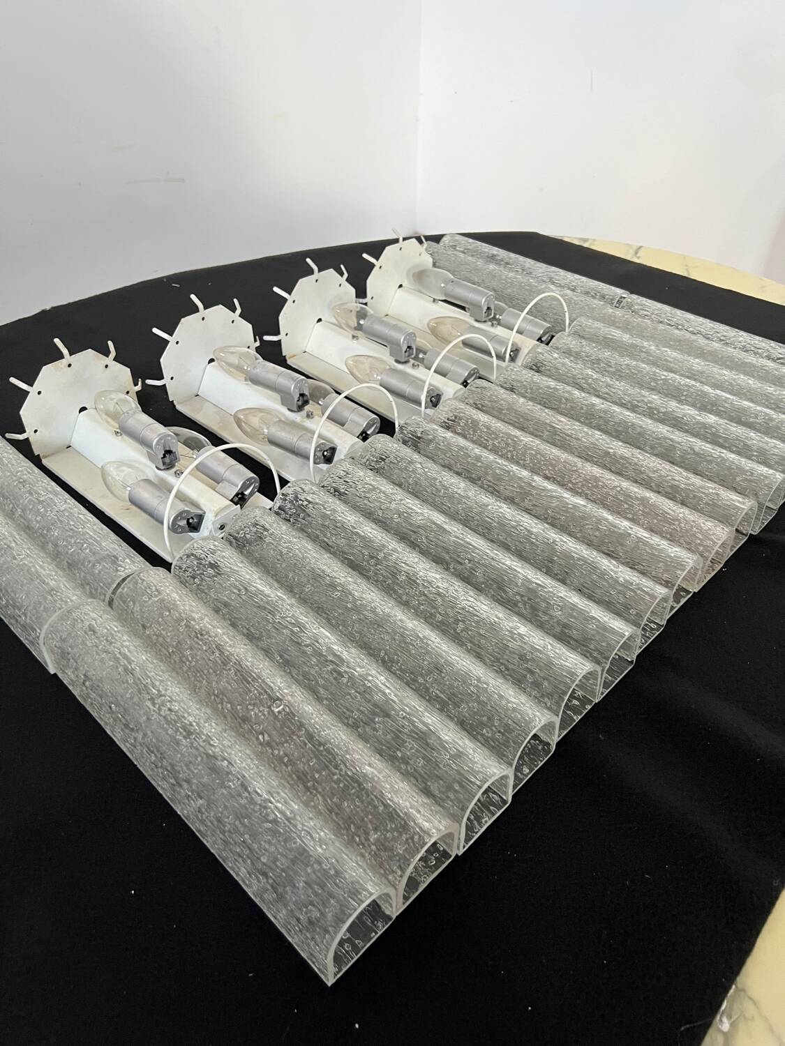 Set of 4 large doria wall lights in glazed glass design from the 60s vintage 3 lights