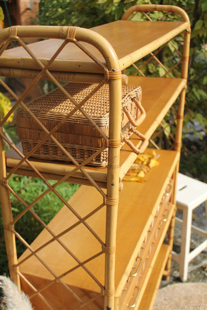 Vintage rattan bookcase