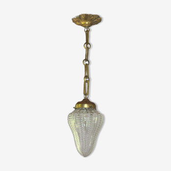 Antique lampe pendatif victorienne bobeche en verre chaine cuivre suspension