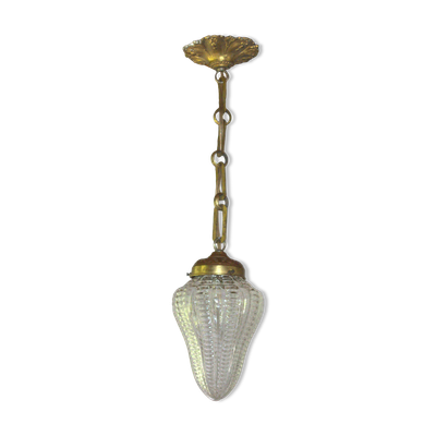Antique lampe pendatif victorienne bobeche en verre chaine cuivre suspension