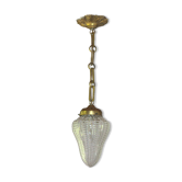 Antique lampe pendatif victorienne bobeche en verre chaine cuivre suspension