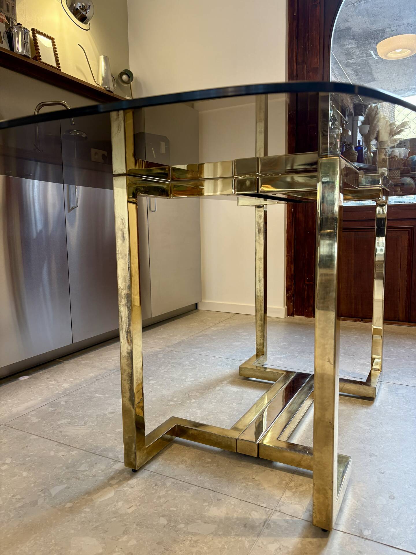 Belgo dining table chrome 1970s smoked glass