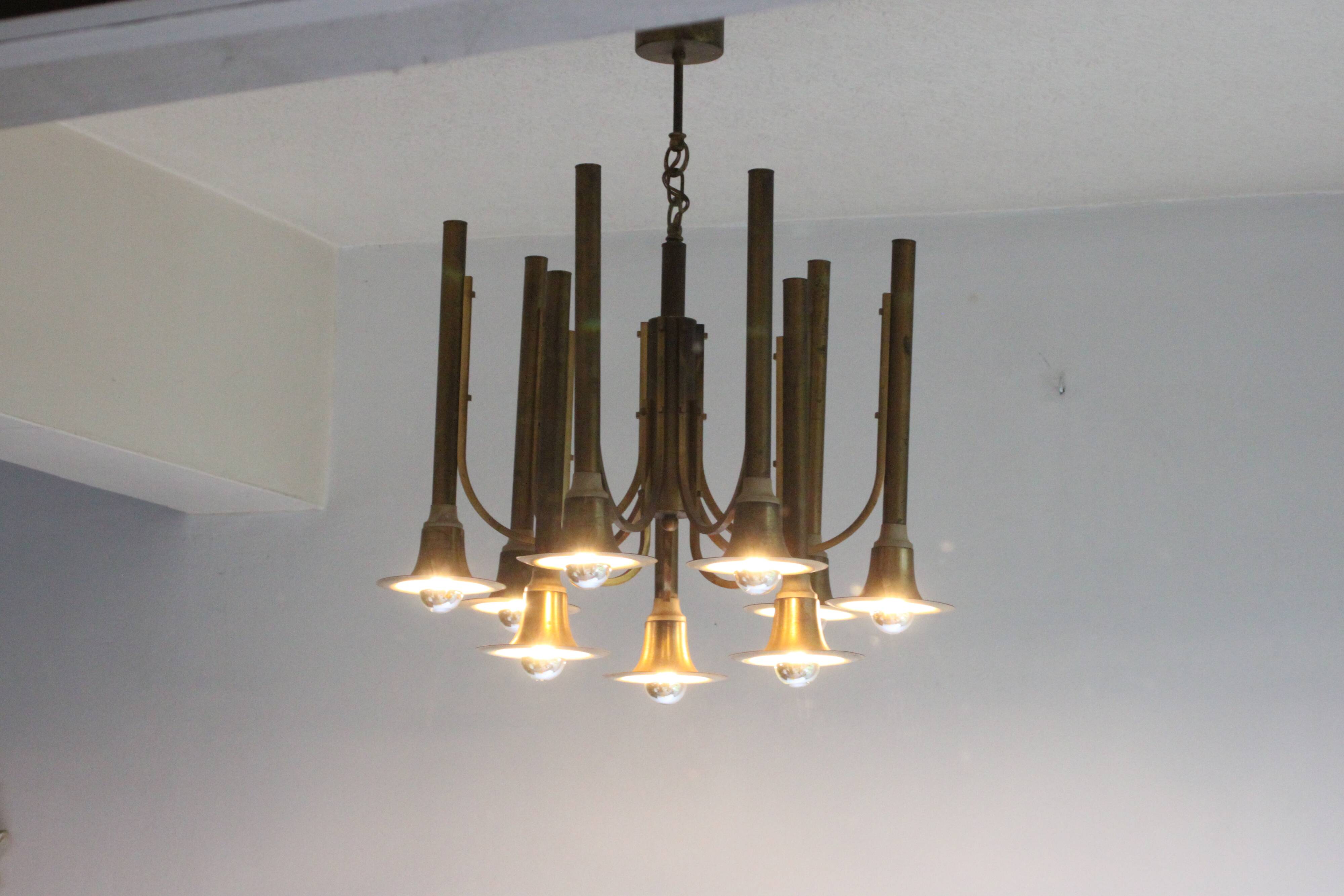 Brass trumpet chandelier, 1970s