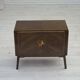 Années 1960, commode radio/TV danoise, bois de frêne laqué, porte en marqueterie de bois.
