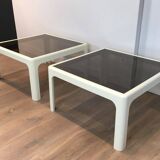 Pair of large white lacquered fiberglass side tables. Poschinger