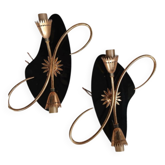 Vintage 1950 appliques golden brass black metal 50s retro