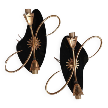 Appliques vintage 1950 laiton dore metal noir 50s retro