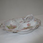 Numbered decorated porcelain quarter dish for hors d'oeuvre or other