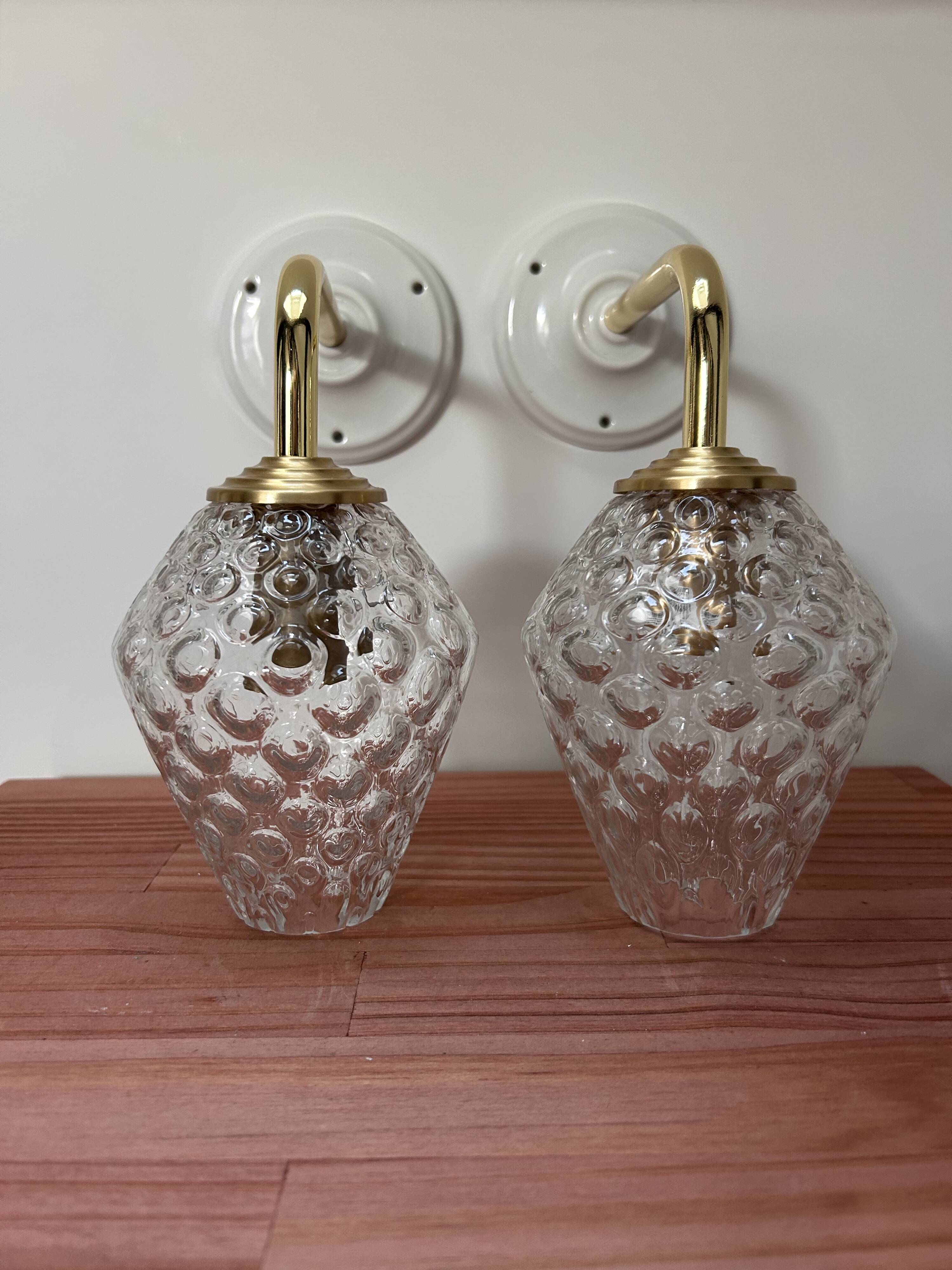 Pair of vintage bubble glass wall lights