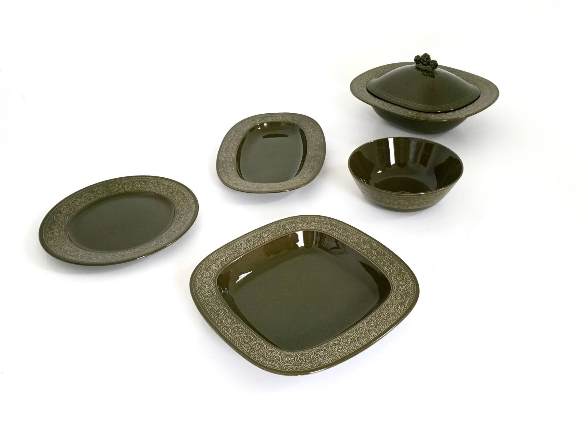 Five-Piece Black Earthenware Serving Set by Antonia Campi, Italy