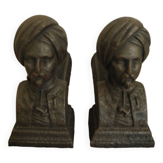 chenets anciens fonte décor orientaliste cast iron fireplace andirons