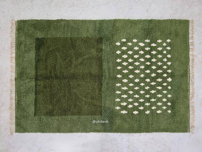 Traditional handwoven green Moroccan wool rug