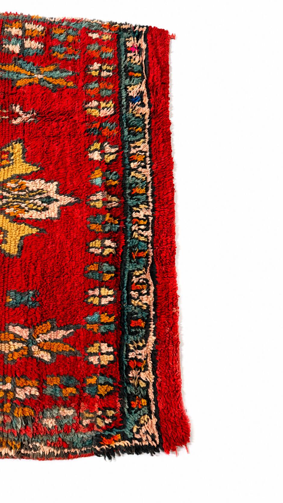 Vintage red Berber rug with multicoloured patterns - 145 x 300 cm