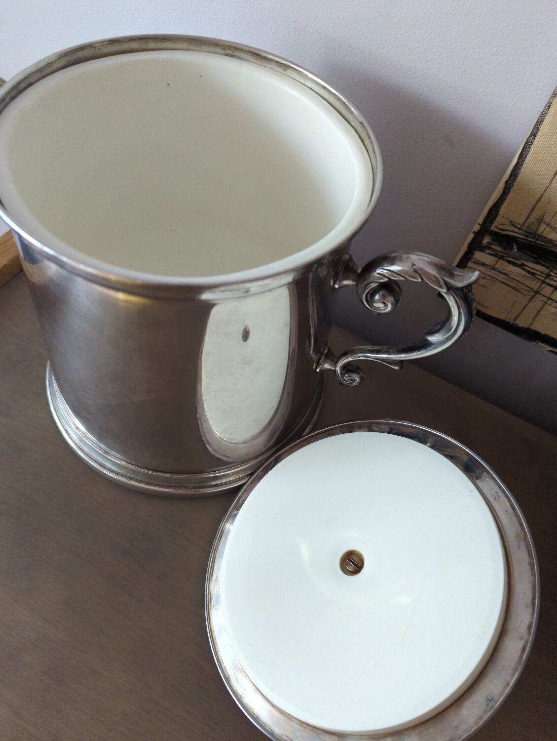 Silver metal ice bucket