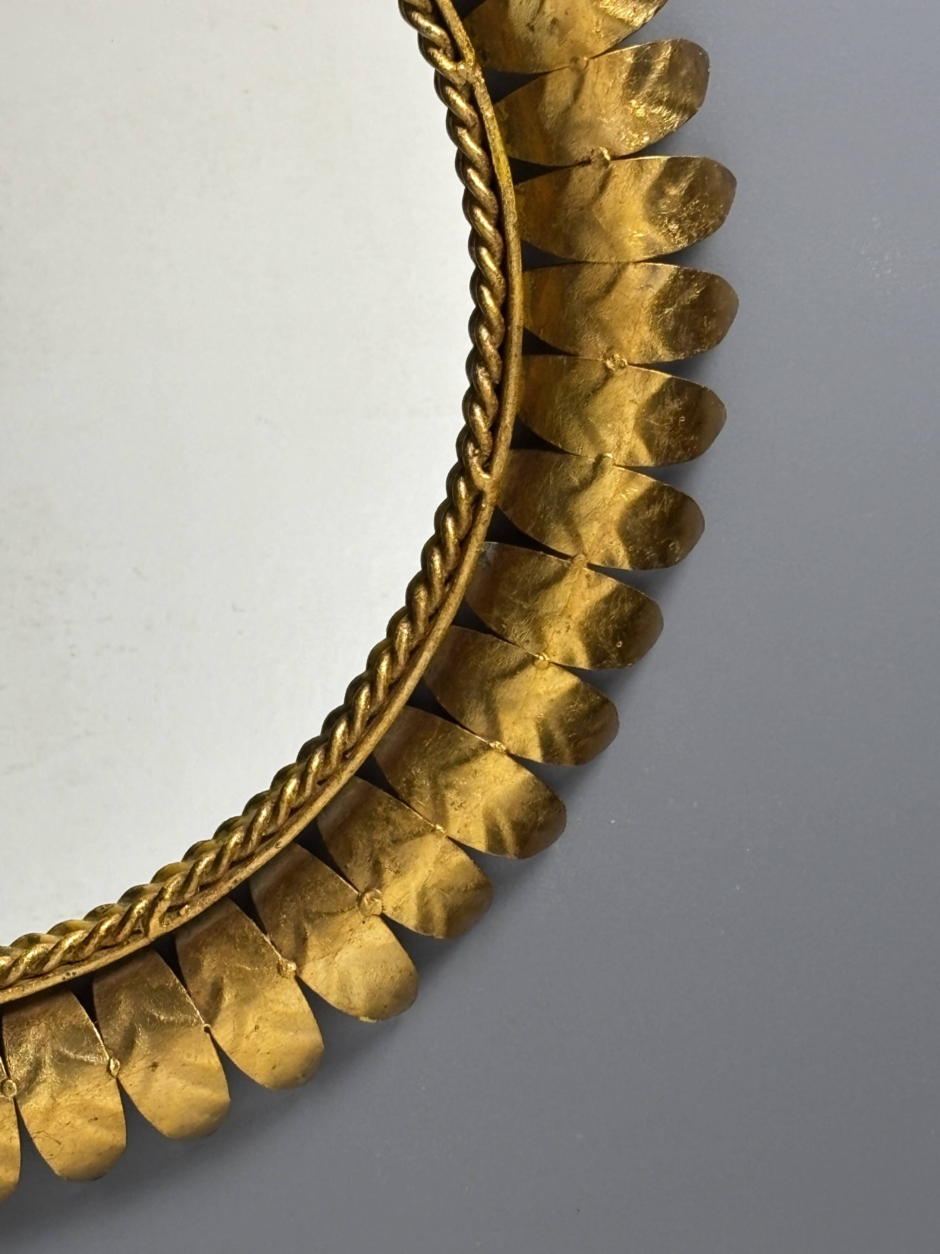Midcentury bohemian Hollywood Regency Spanish gilt metal sun mirror, 1960s