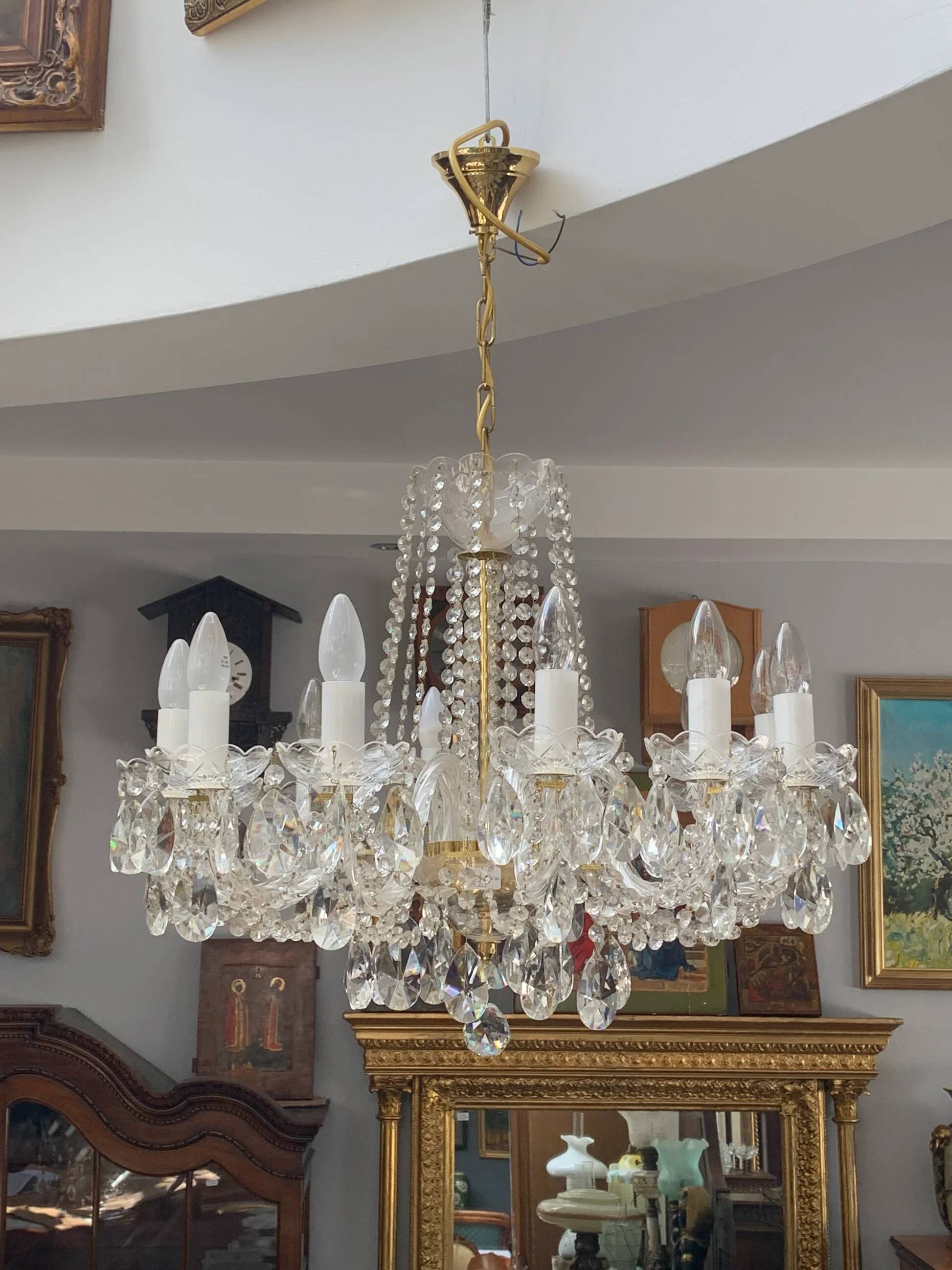 Lustre tchèque en cristal taillé, 12 bras