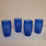 4 cobalt blue glasses – industrial moulded glass – 1970s
