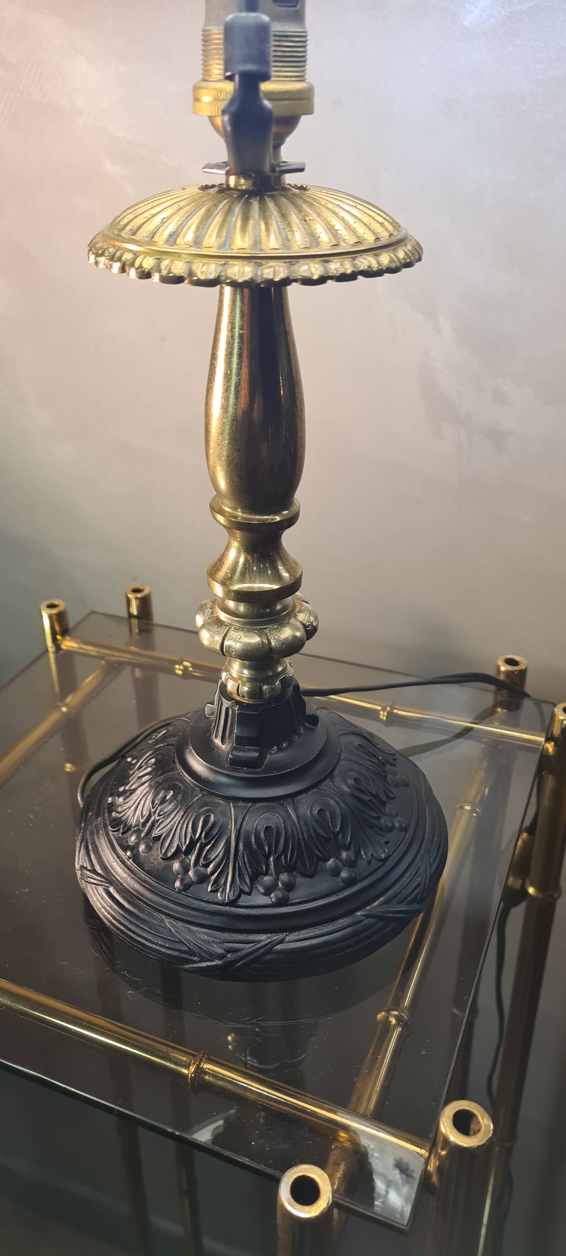 1920 Parisian lamp Leleu style brass shade 40x22 very good condition