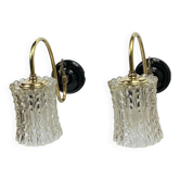 Large pair of old brass gooseneck glass globe wall lights LAMP-7170