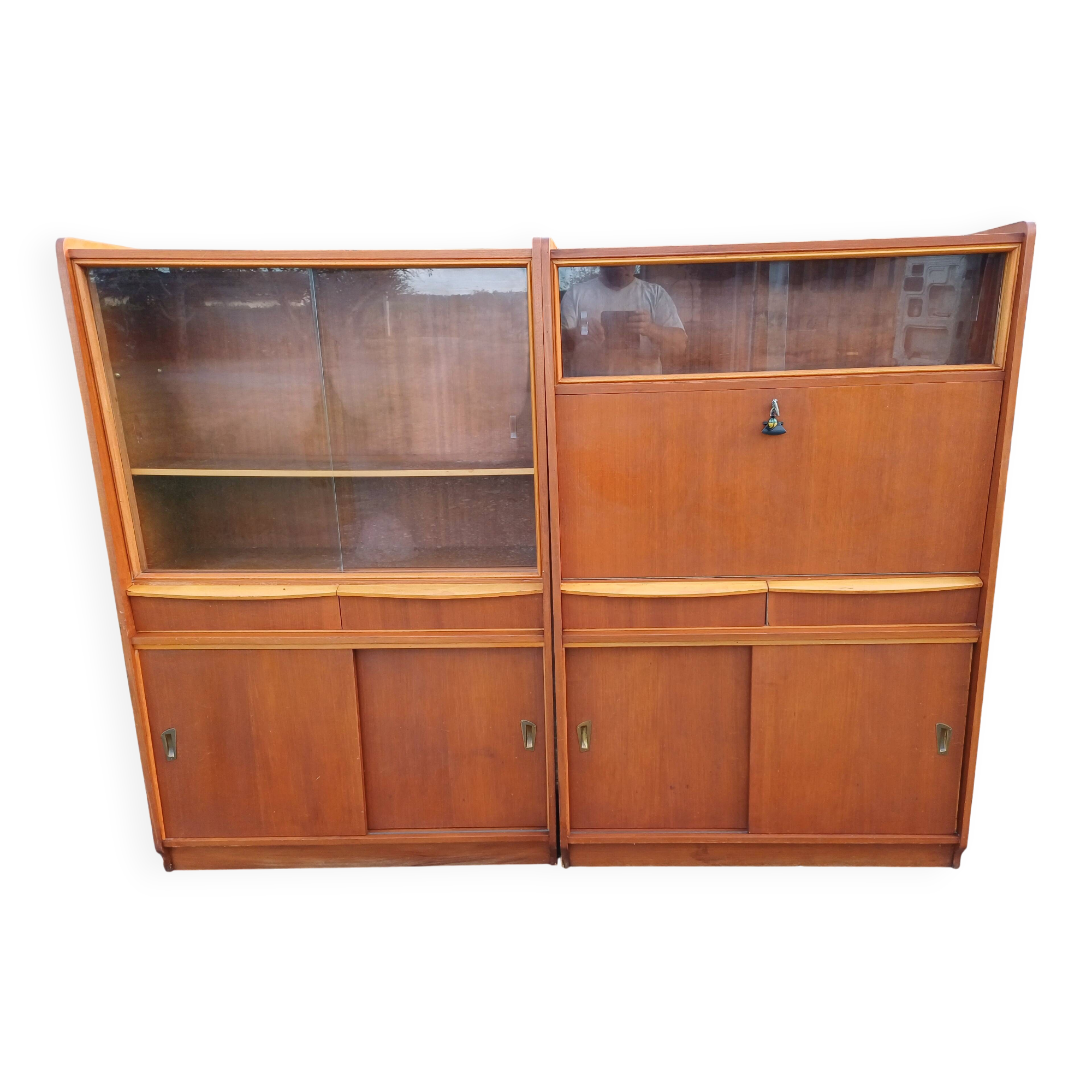 1950s wood and glass display cabinet