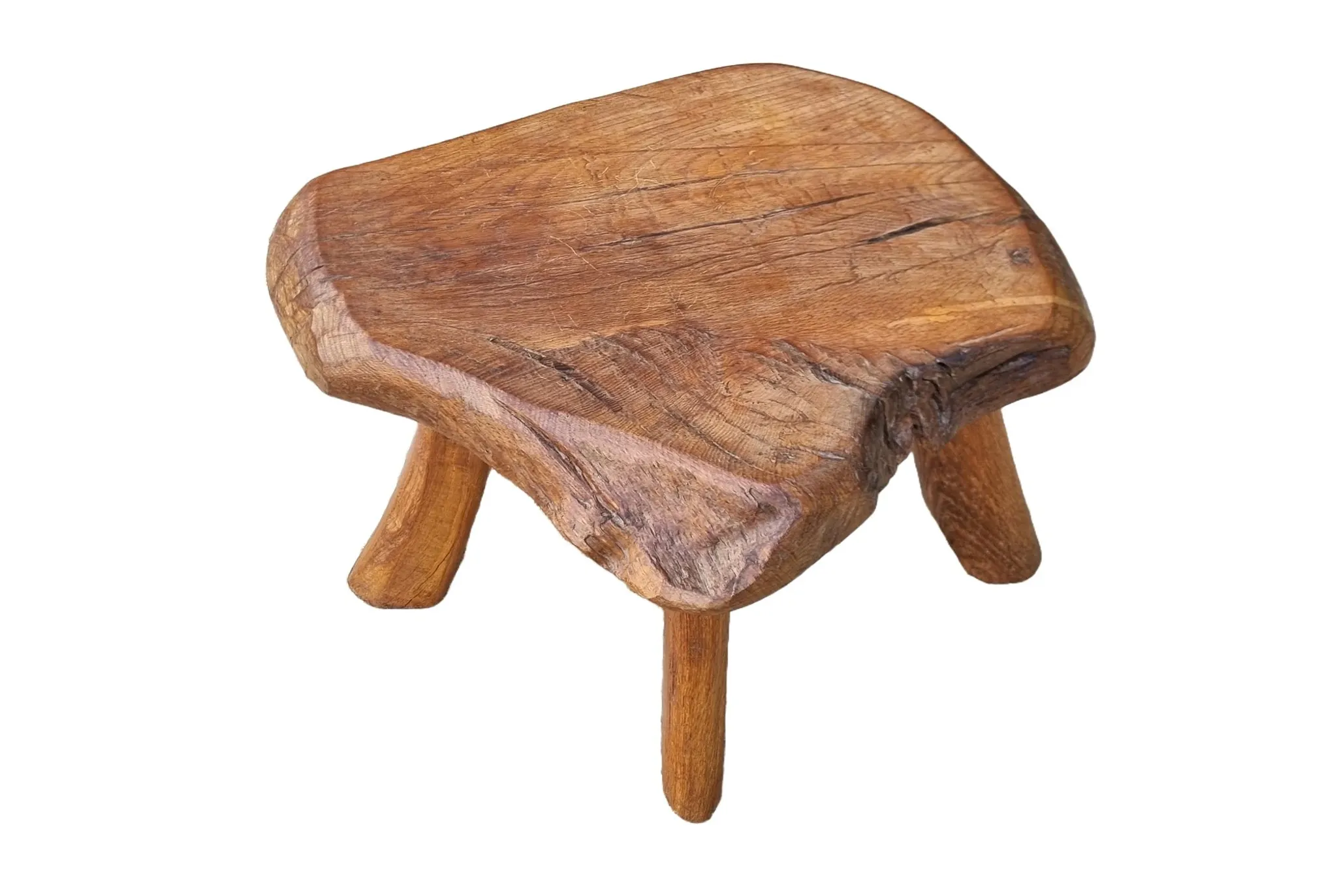 Mid-century hand-carved oak stool with natural edge – 1950s