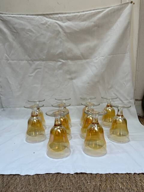10 amber stemmed glasses 1980