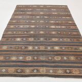 6x9 Brown Grenn Handmade Persian Kilim Rug, 187x286Cm