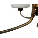 Mid-Century Atomic Brass and Glass Chandelier- four-armed ceiling Lamp- 50s