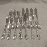 7 forks, 7 fish knives, silver-plated metal, Christofle Marly.