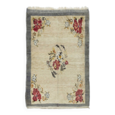 Vintage Hand-Knotted Turkish Tulu Rug with Floral Design in Cream, Gray and Red