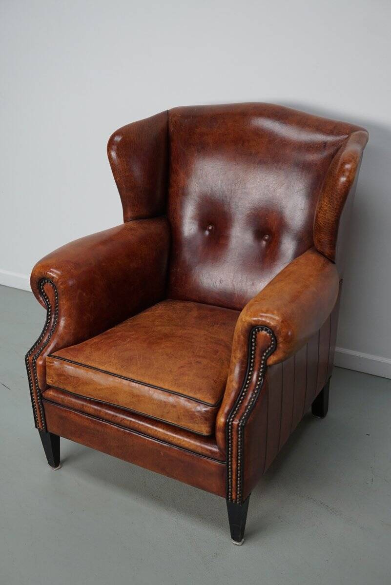 Vintage Dutch club chair in cognac leather, 1970s