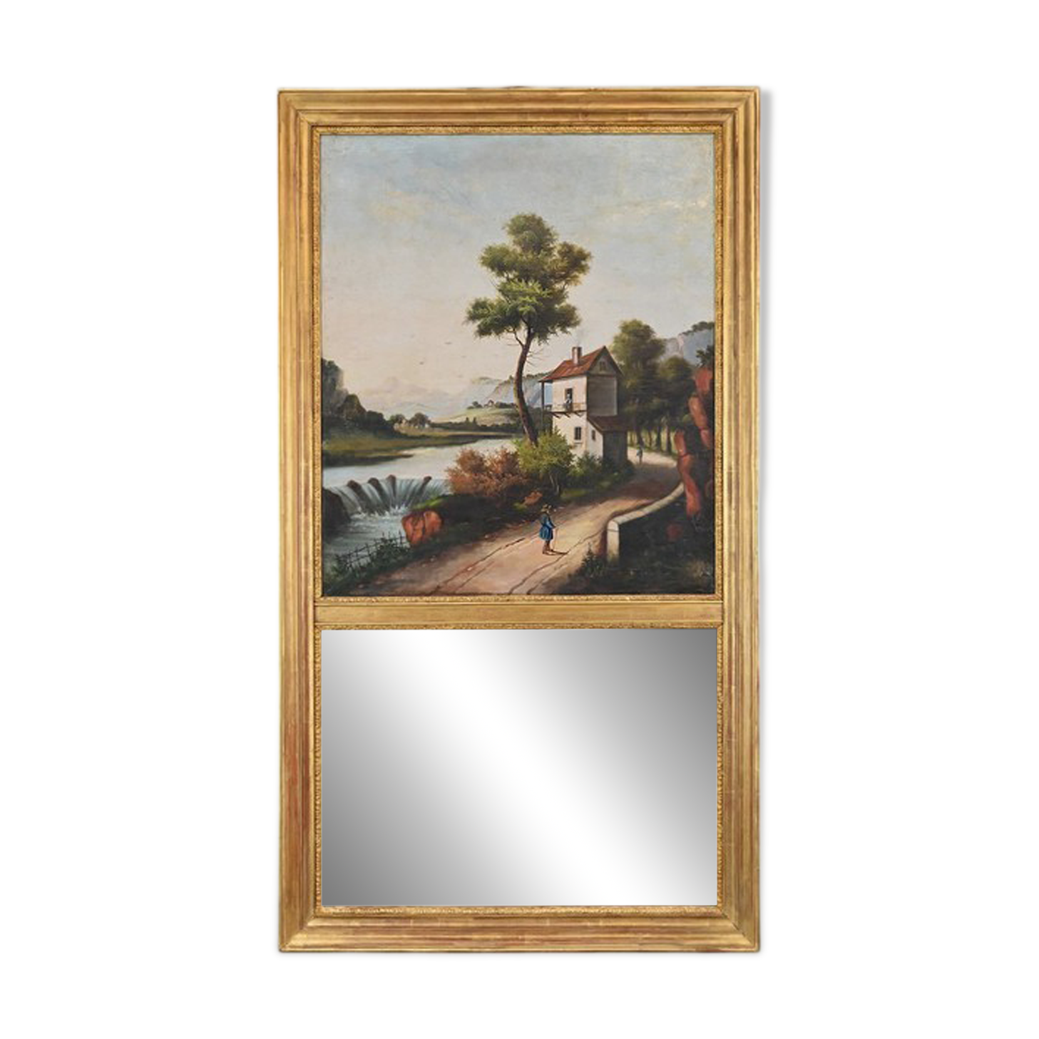 Gold wooden trumeau mirror, Louis XVI style – 1900