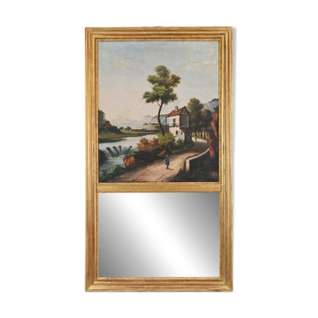 Gold wooden trumeau mirror, Louis XVI style – 1900
